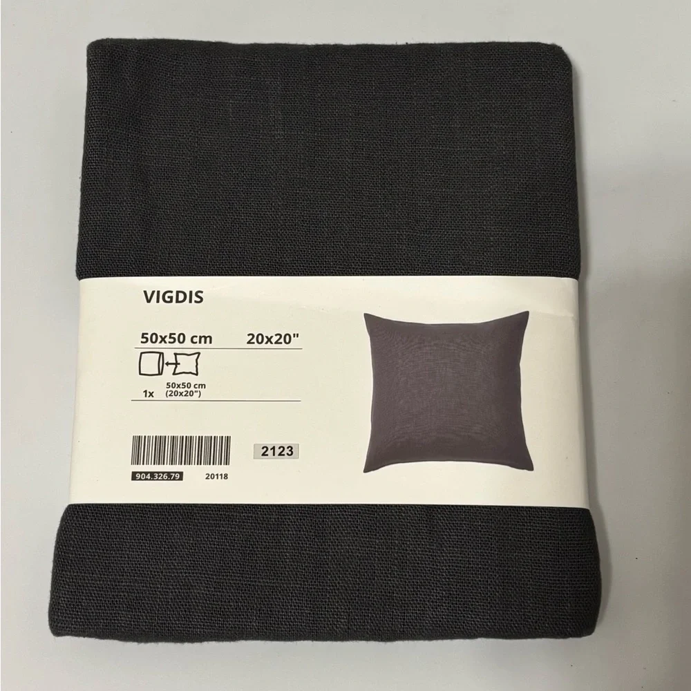 Ikea VIGDIS Gray Woven Pillow Cushion Cover 100% Ramie 20